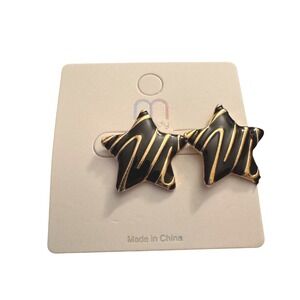 NWT Muddy Star Stud Earrings Black Gold Swirl Enamel‎ Celestial Jewelry